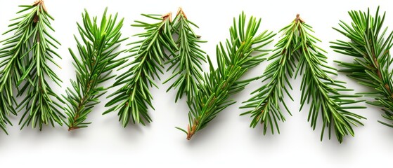   A cluster of pine needles against white backdrop, with green tips on top and bottom of needles at the bottom