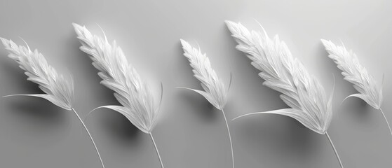   A flock of white feathers hovering atop a gray backdrop beside a monochromatic photograph of a flora