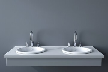 A double sink vanity with minimalist chrome fixturer