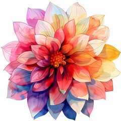 Vibrant Watercolor Dahlia Flower in Bold and Lush Colors