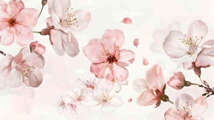 Delicate Watercolor Cherry Blossom Floral Artwork in Soft Pink and White Tones