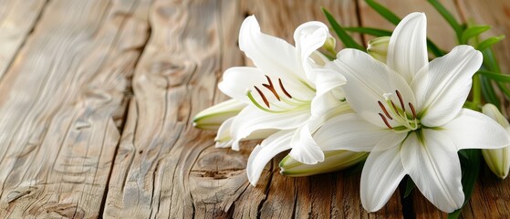   A tabletop arrangement of pure white blooms resting against a green-stemmed wooden backdrop - obrazy, fototapety, plakaty