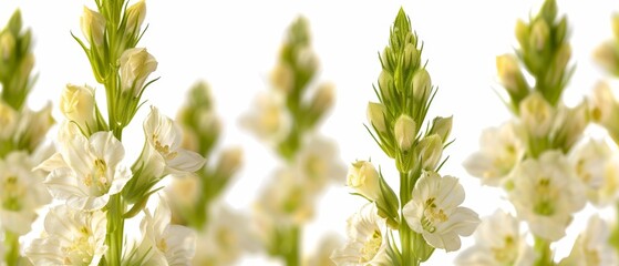   A close-up of a bouquet of white flowers against a white background