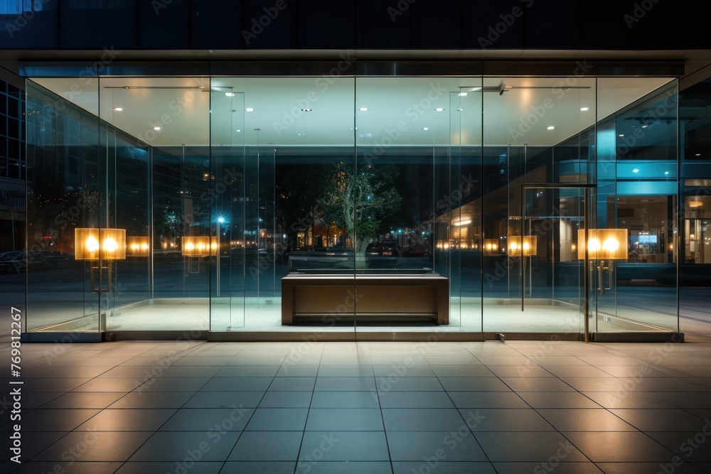 Poster empty office space room with bench generative ai