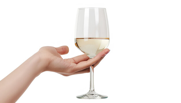hand holding red wine glass isolated on white background