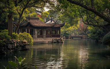 Fototapeta premium Suzhou garden scenery, China,created with Generative AI tecnology.