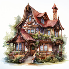 Fototapeta premium watercolor Kawaii Gingerbread House clipart, Generative Ai