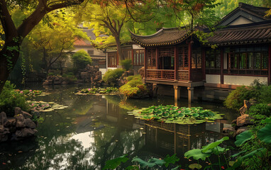 Fototapeta na wymiar Suzhou garden scenery, China,created with Generative AI tecnology.
