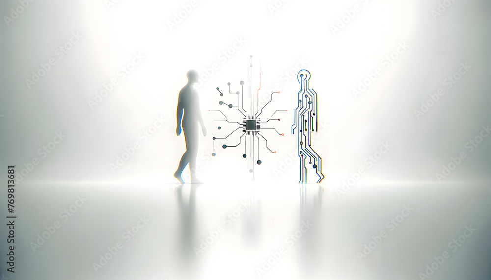 Poster relationship between humans and artificial intelligence capturing a moment of connection.