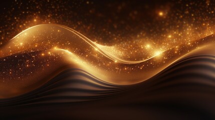 Abstract shine glow backgound. Gold (bronze) glitter wave on brown - generative ai