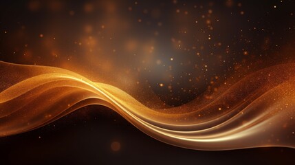 Abstract shine glow backgound. Gold (bronze) glitter wave on brown - generative ai