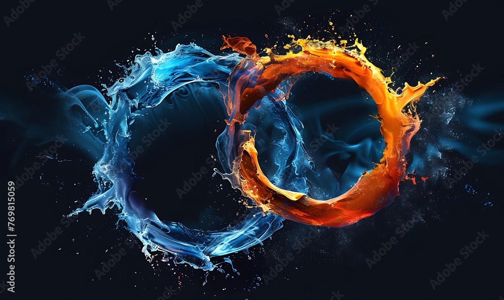 Aufkleber dynamic circular liquid motion, abstract explosion on black background, ideal presentation banner