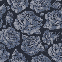 Spring rose monochrome pattern seamless