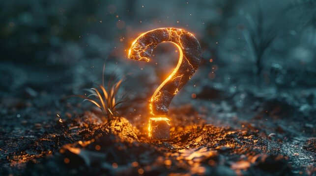 glowing question mark symbol with dark ground background