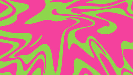 Psychedelic trippy retro background in groovy y2k style. Simple abstract vector illustration. Liquid marble texture, wavy or swirly print in pink and acid green colors.