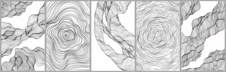 Abstract shape wallpaper set. Hand drawn line illustration background collection. Ink painting style composition for decoration.