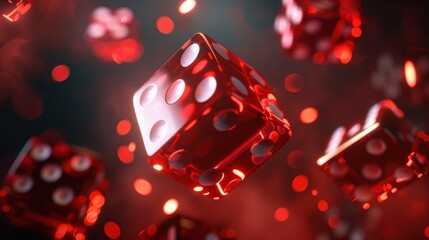 falling red dices on the theme of gambling, online casino advertising, banner, copy space