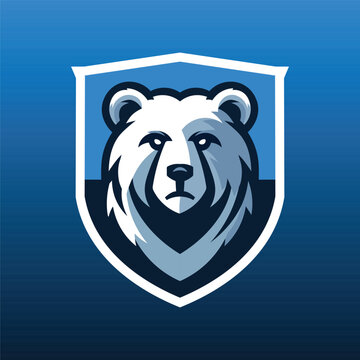 Stylized blue bear within a shield