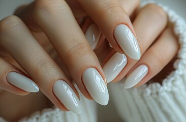 Beautiful woman hands with white manicure on isolated background, closeup of beautiful fingers and nail art. handmodeling studio photography. Generative AI