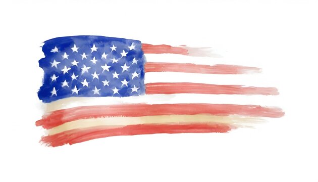 Watercolor painting american flag background