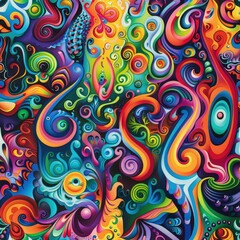 Vibrant Swirling Doodles: Abstract Colorful Seamless Art Pattern