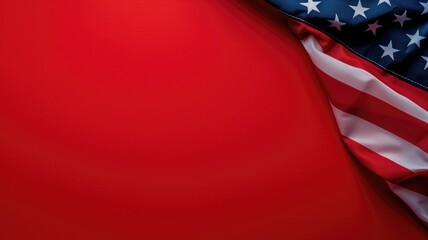 Close-up of the American flag draped elegantly on a shiny red surface.