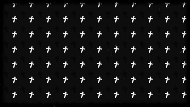 Gothic horror rows cartoon wiggle crosses moving pattern animation in black spooky and creepy colors. Perfect for Halloween night or any eerie-themed project, gothic, mystery and spooky, goth culture