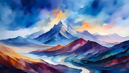 Abstract colorful mountain range wave background with midnight blue, light gray and moderate violet colors