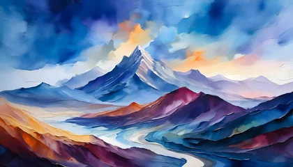Foto op Canvas Abstract colorful mountain range wave background with midnight blue, light gray and moderate violet colors © Watercolor_Concept
