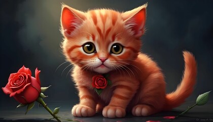 a very shy and cute small red cat with a rose head