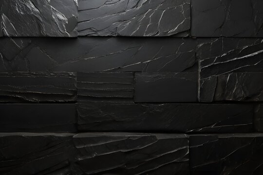 Dark grey black slate texture background. Black stone texture. Black granite slabs background Generative AI