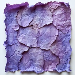 Purple crumpled paper top view on white background with shadow. Purple old paper texture