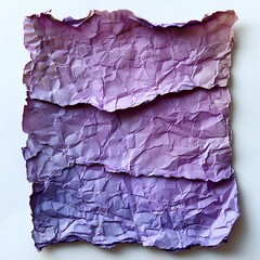 Purple crumpled paper top view on white background with shadow. Purple old paper texture