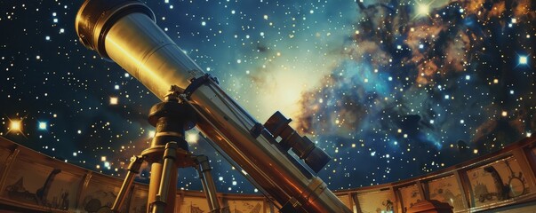 Old-school cosmic observatory, stargazing nights, hand-crafted telescopes, celestial maps - obrazy, fototapety, plakaty
