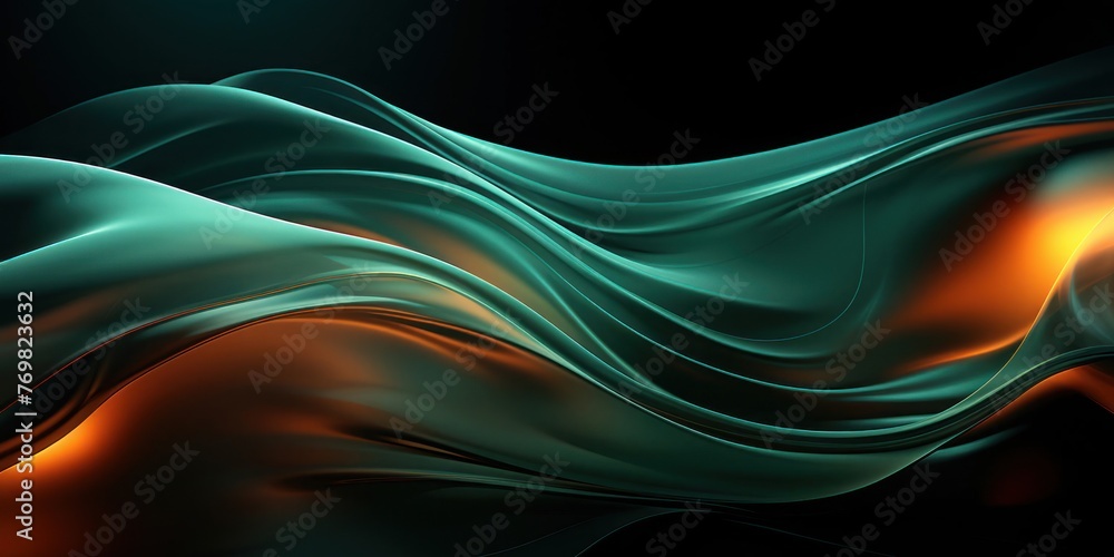 Poster computer generated green and orange wave generative ai