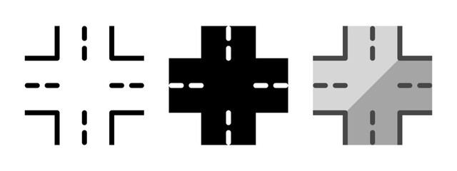 Multipurpose crossroad vector icon in outline, glyph, filled outline style. Three icon style variants in one pack.