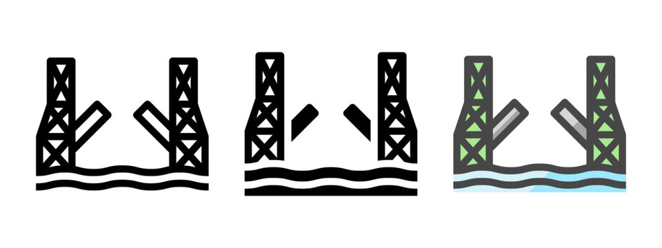 Multipurpose retractable bridge vector icon in outline, glyph, filled outline style. Three icon style variants in one pack.