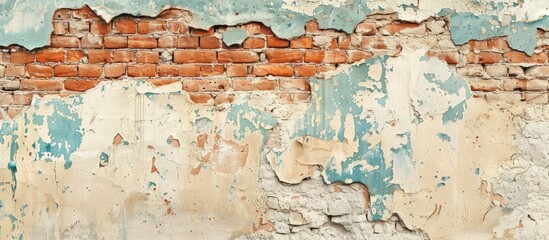 Old weathered brick wall with distressed plaster texture