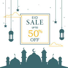 Eid Sale Social Media Post Template. Eid Special Offer Concept Design