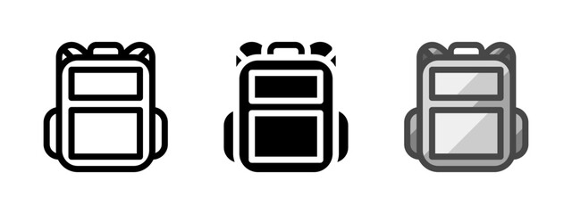 Multipurpose backpack vector icon in outline, glyph, filled outline style. Three icon style variants in one pack.