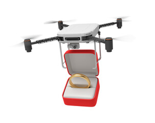 Drone carrying an engagement ring in box