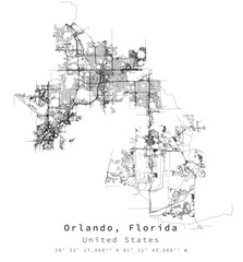 Orlando, Florida United States Urban detail Streets Roads Map  ,vector element template image