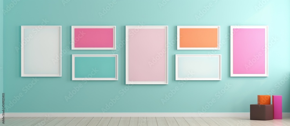 Aufkleber the buildings facade is decorated with a variety of rectangle frames in colors such as violet, aqua,