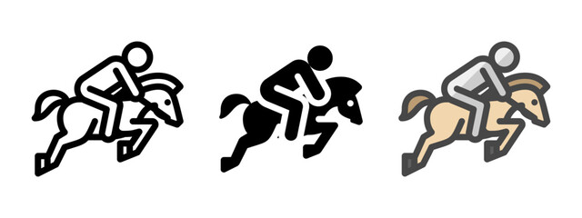 Multipurpose equestrian vector icon in outline, glyph, filled outline style. Three icon style variants in one pack.