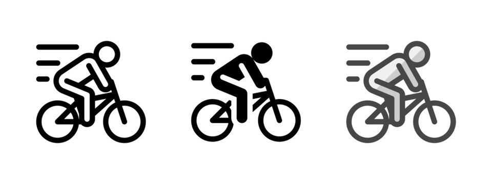 Multipurpose bicycle race vector icon in outline, glyph, filled outline style. Three icon style variants in one pack.
