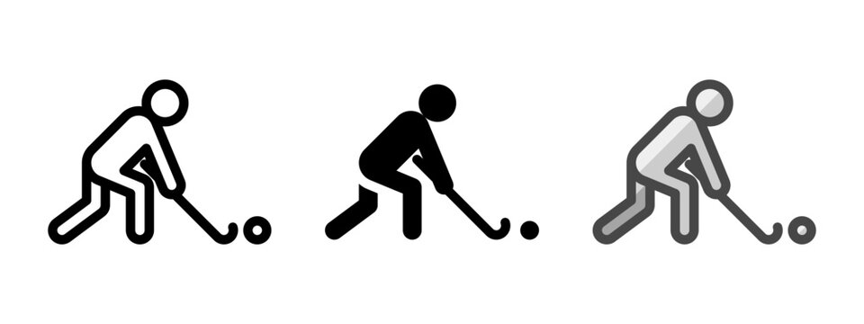 Multipurpose field hockey vector icon in outline, glyph, filled outline style. Three icon style variants in one pack.