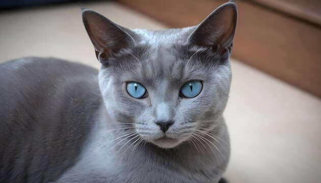 Korat Cat With Its Silver Blue Fur And Heart Shaped Face   (2)