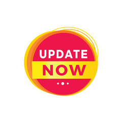 Update now red label icon for announcement, advertising, vector. Flat design template for banner.