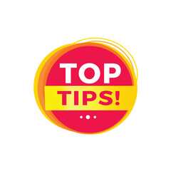 Top tips red label icon for announcement, advertising, vector. Flat design template for banner.