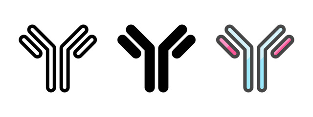 Multipurpose antibody vector icon in outline, glyph, filled outline style. Three icon style variants in one pack.